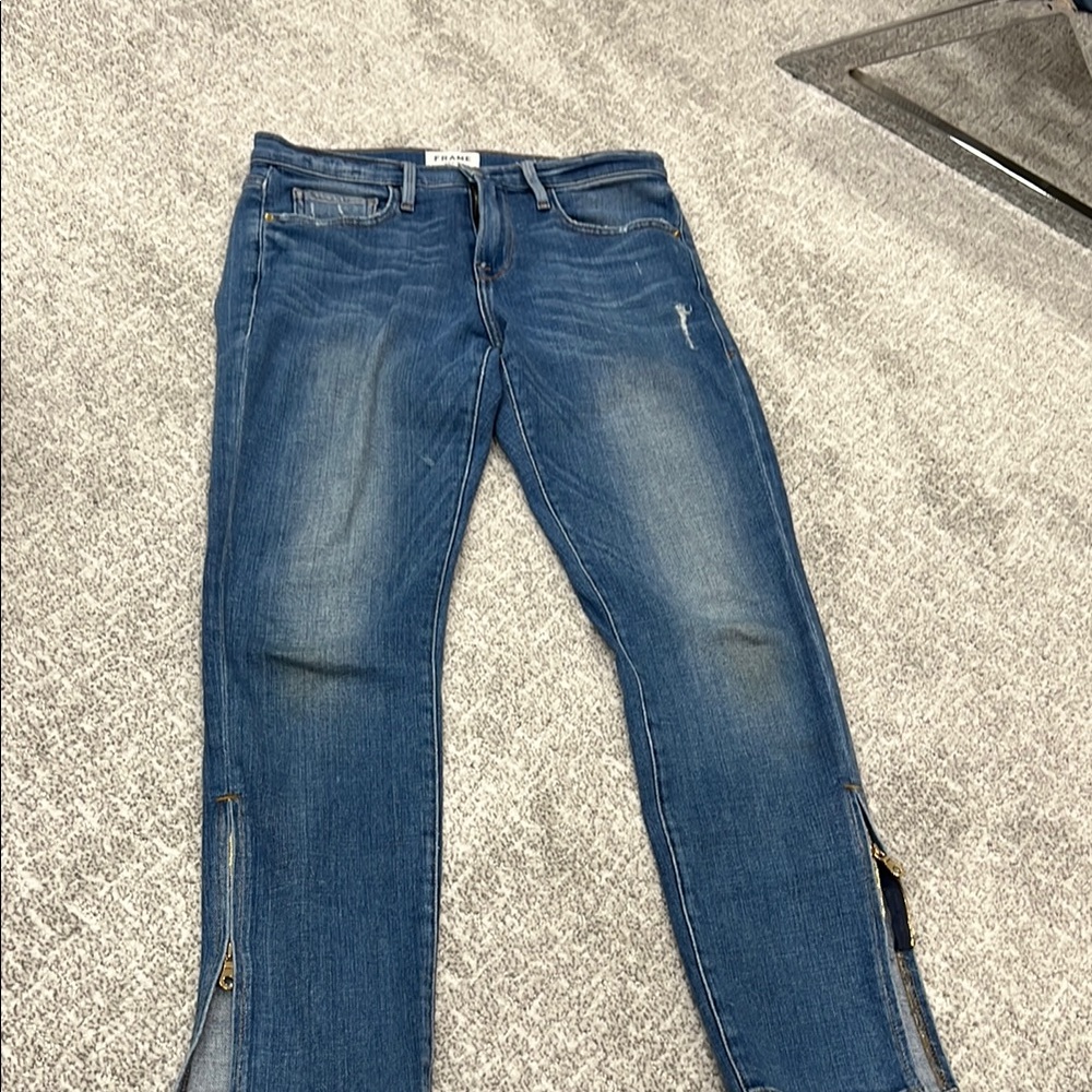 Blue  FRAME Denim Jeans with Zipper Details